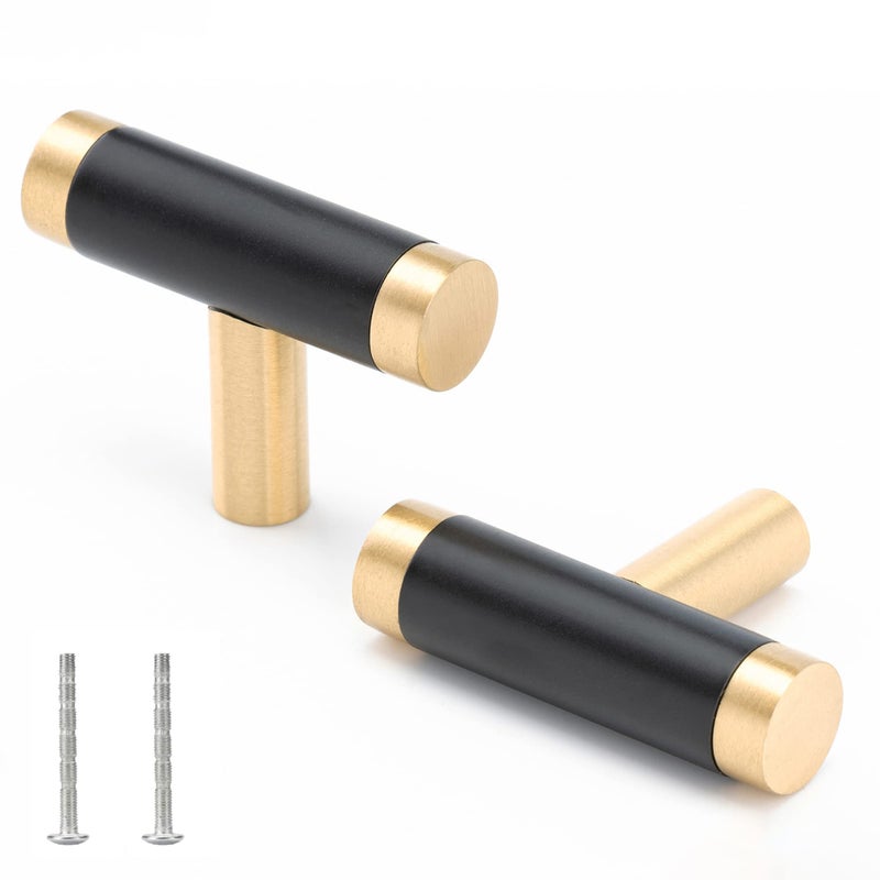 Linkaa 5 Pack ä¸¨Kitchen Cabinet Knobs Handles Gold Drawer Pulls with Black Planting,Single Hole Drawer Knobs for Kitchen Cabinet Dresser Knobs Black (5 Packï¼ŒKnobï¼ŒSolid Brass) - Image 1